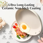 Redchef Ceramic Non Stick Egg Pans, Nonstick Frying Pan Skillet, 8 inch Cooking Pan Non Toxic with Stay Cool Handle for Induction, PTFE & PFAS & PFOA Free, Dishwasher/Oven Safe (Beige White)