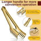 Patelai 2 Pcs Stainless Steel Pasta Spoon with Teeth Large Spaghetti Utensil, 9.4'' Tong and 13.6'' Pasta Fork with Vacuum Handle, Comfortable Grip Design Spoons for Kitchen