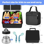 Kids Bento Lunch Box with Thermos, Leakproof Toddler Bento Box with 9 OZ Insulated Food Jar, Lunch Bag & Utensils 3 or 4 Compartment Container for School Girls Boys