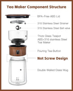 ZENS Modern Glass Infuser Teapot, One Touch Tea Maker for Loose Leaf Tea with Insulated Mug and Portable Case. Enchanted Pot Alternatives for Tea Lover Gifts