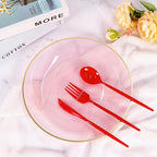 120 Pack Red Plastic Silverware Heavy Duty, Red Plastic Utensils, Sturdy Disposable Cutlery, 40 Forks 40 Spoons 40 Knives for Birthday, Graduation, Christmas, Chinese New Year, Valentines Day