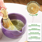 Matcha Tea Set, 5-Piece Ceramic Matcha Bowl & Whisk Kit with Cute Cat Pattern, Traditional Japanese Chawan, Scoop & Sifter, Perfect for Tea Ceremony, Gift for & Tea Lovers (Purple;)