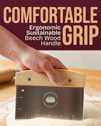 Superbaking Dough Scraper - 6" Wooden Bench Scraper - Dough Cutter with Ruler - Pastry & Cake Scraper - Kitchen Tools Sourdough Baking Supplies - Bread Making Tools & Accessories for Home Bakers