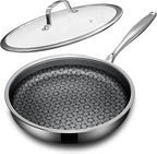 Non Stick Frying Pans with lid, 8 inch Hybrid Frying Pans Nonstick, non stick Stainless Steel Skillets, Dishwasher and Oven-Safe, nonStick Cookware, Induction Compatible Cooking Pan