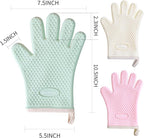 MAD SHARK Silicone Oven Mitts Heat Resistant 450 Degrees,Waterproof & Non-Slip Oven Gloves with Fingers,Cotton Lined Silicone Oven Gloves Kitchen Mitts for Baking Cooking Barbecue,Women (Green)