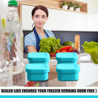 Nuogo 4 Pcs 1/2 Cup Silicone Freezer Trays with Lid Soup Freezer Containers Reusable Silicone Molds Rectangle Freezing Containers Freezing Ice Trays for Soups Sauces Stews Curries, Lake Blue