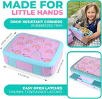 kinsho Kids Bento Lunch Box, Reusable Meal and Snack Container, Lunch Boxes For Small Girls & Toddlers Lunches, 4 Compartment - School, Daycare, Drop-Proof BPA Free, Purple Rainbow
