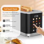 Touch screen Toaster 2 Slice Digital Timer Toasters with 6 Bread Types & 6 Shade Settings, Smart Extra Wide Slots Toaster with Bagel Defrost Reheat Cancel Function