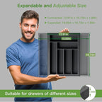 Pipishell Bamboo Expandable Drawer Organizer for Utensils Holder, Adjustable Cutlery Tray, Wood Drawer Dividers Organizer for Silverware, Flatware, Knives in Kitchen, Bedroom, Living Room (Black)