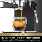 CHULUX Slim Espresso Machine with Milk Frother Steam Wand, 20 Bar Professional Italian Pump Espresso Coffee Machine for Home Cappuccino & Latte Maker, Stainless Steel Black