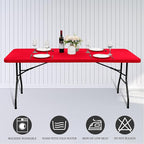 10 Pack Stretch Fabric Table Top Cap Cover, fits 8' Tables, Spandex Table Covers Washable Elastic Rectangle Tablecloth Protector for Indoor Outdoor Party Picnic Wedding, Red, 30" W x 96" L