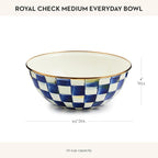 MACKENZIE-CHILDS Enamel Everyday Bowl, Serving Bowl for Entertaining, Medium, Blue-and-White Royal Check, Set of 1
