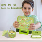 Bento Lunch Box for Kids with 8oz Soup Thermo,Leak-Proof Lunch Containers with 5 Compartment,Thermo Food Jar Food Containers for School (Green-Colorful Dinosaur)