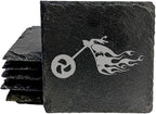 Ride The Fire: Flaming Chopper Motorcycle Coasters - Square Slate - Set of 5