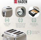 Haden Dorset 4 Slice Wide Slot Stainless Steel Toaster Bundled with 1.7 Liter Stainless Steel Electric Kettle with 360-Degree Base, Putty & Chrome