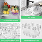 12 Pack Clear Plastic Storage Bins, 11" Large Pantry Organizer Bins with Handles, Plastic Containers for Refrigerator,BPA-Free Perfect for Kitchen,Fridge,Cabinet,Pantry,Bathroom,Closet Organization