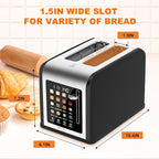 2 Slice Toaster Touch Screen, Stainless Steel Toasters Digital Timer 2 Slot Toasters, 8 Shade Settings 6 Bread Types for Bagel, Cancel, Defrost (Black)