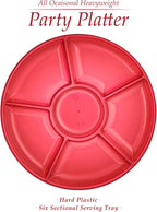 Plasticpro 6 Sectional Round Plastic Serving Tray/Platter (8, Red)
