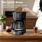 Small 5-Cup Coffee Maker, Drip Coffee Machine with Food-grade Glass Carafe, Always Keep Warm with Manual Switch, Delay Brew, 25oz Water Reservoir, Compact for Home/Office/RV/Travel/Outdoor - Black