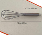 10-inch stainless steel whisk, suitable for mixing batter, whipping cream and mixing seasonings (304 egg beater steel wire thickened)