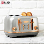 Haden Heritage 4 Slice Wide Slot Stainless Steel Toaster Bundled with 1.7 Liter Stainless Steel Electric Water Kettle, Steel & Copper