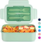 Caperci Classic Bento Box Adult Lunch Box for Older Kids - Leakpoof 47 oz 3-Compartment Lunch Containers for Adults and Teens, Built-in Utensil Set, Ideal for On-the-Go Balanced Eating, Green