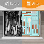Homecor Utensil Drawer Organizer for Kitchen, Expandable Silverware Organizer Cooking Utensils Tray, Large Cutlery and Flatware Holder, Kitchen Tools & Gadgets Storage (Turquoise)