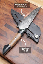 Dalstrong Chef Knife Professional- 8”-Scorpion Series - Venom Edition - Japanese Steel Chef Knife - Spiral Sandstorm Blade Pattern - Black Honeycomb Resin Handle - w/Chef Knife Leather Sheath