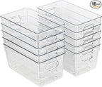 10 PACK Clear Storage Bins Clear Storage Containers for Kitchen Pantry Organization, Organizing Bins with Built in Handles, Cabinet Organizers