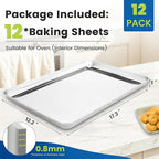 12 Pack Stainless Steel Baking Sheet Pans, 17.3" L × 12.2" W × 1" H Cookie Sheets for Toaster Oven, Rust-Resistant, Dishwasher Safe