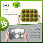 12 Cups Silicone Muffin Pan with Metal Reinforced Frame Regular Size Cupcake Pan Tray Egg Bites Silicone Circle Cookie Molds Muffin Tin Tart Pans Baking Sheet Set for Oven Dishwasher Safe