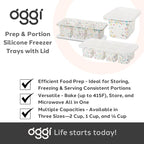OGGI Prep & Portion Silicone Freezer Trays with Lid - Freezer Molds for Food, Ice Cube Tray, Food Prep Containers, Freezer Storage Containers, for Soup, Smoothie Cubes, Sauce, Broth, Leftovers - 1 Cup
