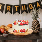 12" Acacia Wood Revolving Cake Stand,2" High Rotating Cake Turntable with 2 Plastic Icing Spatulas, 3 Plastic Smoothers, Wooden Rotating Display Stand for Cake, Cupcake Decorating Supplies