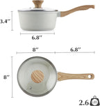 SENSARTE White Ceramic Nonstick Saucepan with Lid 2.5 Quarts, Medium Cooking Pot with Stay Cool Handle, Induction Compatible Saucepot, White Granite Coating, Free of Intentionally Added PTFE/PFOA/PFAS