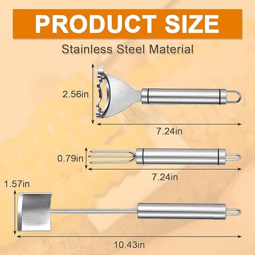 3 Pcs Corn Cob Peeler, Corn Stripper, Corn Holder, Corn Peeler with long handle Stainless Steel Corn Cob Stripper Tool, Efficient Design Perfect for Dining Enthusiasts