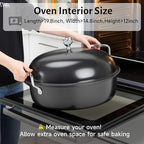 32L Large Oval Roaster Pan, Carbon Steel Roasting Pan with Rack and Lid for Thanksgiving Christmas Party, Turkey Roaster Pan for Chicken Beef Max Load 25 Lbs