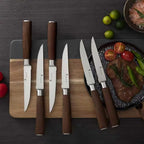 Natura Series 4.5” Serrated Steak Knife Set of 6, High Carbon Stainless Steel, Wooden Handle