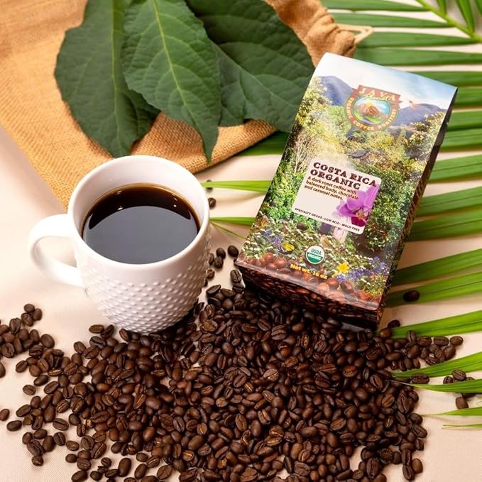 Low Acid Organic Coffee – Whole Bean, Mold-Free & Stomach Friendly by Java Planet, Costa Rican Single Origin Coffee, Dark Roast, Smooth Full Flavored, 5LB Bag