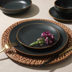 Gibson Home Hazeltine 16-Piece Black Stoneware Dinnerware Set – Plates and Bowls, Durable Ceramic Kitchen Dinner Set