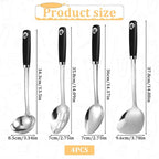 14 Inch Cooking Spoons Set Stainless Steel Kitchen Cooking Utensil Large Serving Spoons Set with Ergonomic Handle Slotted-Spoon, Ladle, Cooking-Spoon, Serving-Spoon (Pack of 4)