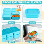 6 Packs 1 Cup Silicone Soup Freezer Molds with Lid Silicone Soup Freezer Trays Rectangle Reusable Food Preserving Tray Freezing Sauces Stews(Lake Blue)