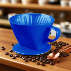 Handmade Pour Over Ceramic Coffee Dripper - Authentic Brewing Experience for Camping, Office, and Home (Blue)