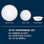Corelle Vitrelle 18-Piece Christmas Service for 6 Dinnerware Set, Triple Layer Glass and Chip Resistant, Lightweight Round Holiday Plates and Bowls Set, Be Merry