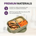 Silicone Bento Box, 3 Compartments, BPA-Free, Leak-Resistant, Dishwasher and Microwave Safe, Perfect for Work, Travel & Meal Prep, (Green)