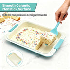 13x9 Inch Heavy-Duty Baking Pan with Lid, Nonstick Rectangular Cake Pan with Silicone Grip Handles and Snap-On Cover, Durable Lasagna Pan for Brownies, Casseroles, Parties & Potlucks