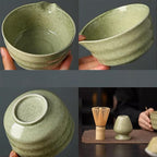 Matcha Whisk Set, Matcha Bowl with Spout, Matcha Whisk and Holder, Bamboo Matcha Scoop and Stainless Steel Sifter - 5 Pcs Mottled Green Kit Gift for Birthday Christmas