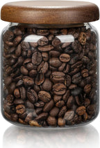 1 PC Small Glass Storage Jars with Airtight Lids, 14 FL OZ (420ml) coffee container with Wooden Lid, Glass Pantry Canister for Beans, Rice, Sugar and etc