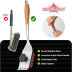 Nylon Grill Brush,Dual Grip Design,with Extended Luxurious Acaciawood Handle,Safe Nylon Bristles Barbecue Triple Scrubbers Cleaning Brush for Cast Iron Grates/Porcelain/Charcoal Grill