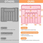 Silverware Organizer Expandable Kitchen Utensil Drawer Organizer Large BPA Free Adjustable Cutlery Silverware Tray for Spoons Forks Knives Storage Divider for Kitchen Flatware 6-9 Slots Pink