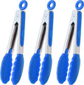 Small Tongs with Silicone Tips 7-Inch Serving Tongs, Set of 3 (Blue)